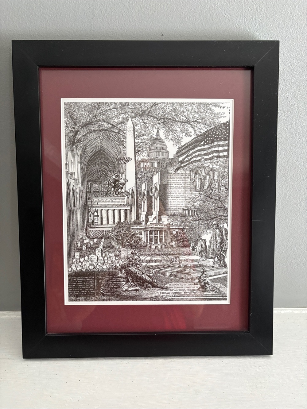 Black Framed Patriotic Print with Burgundy Mat
